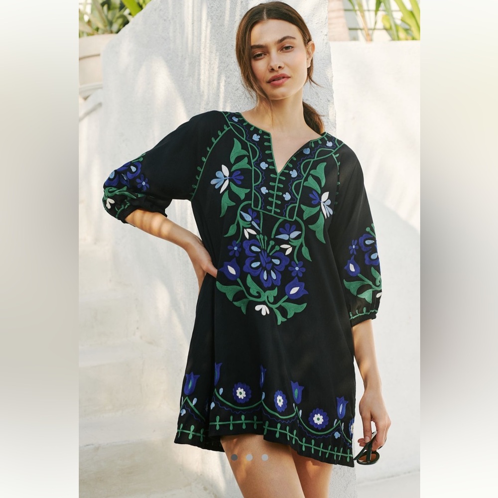 Roller Rabbit Lavandou Grace Floral Print Embroidered Mini Shift Dress